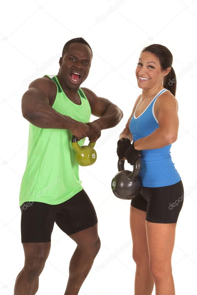 man and woman fitness lifting