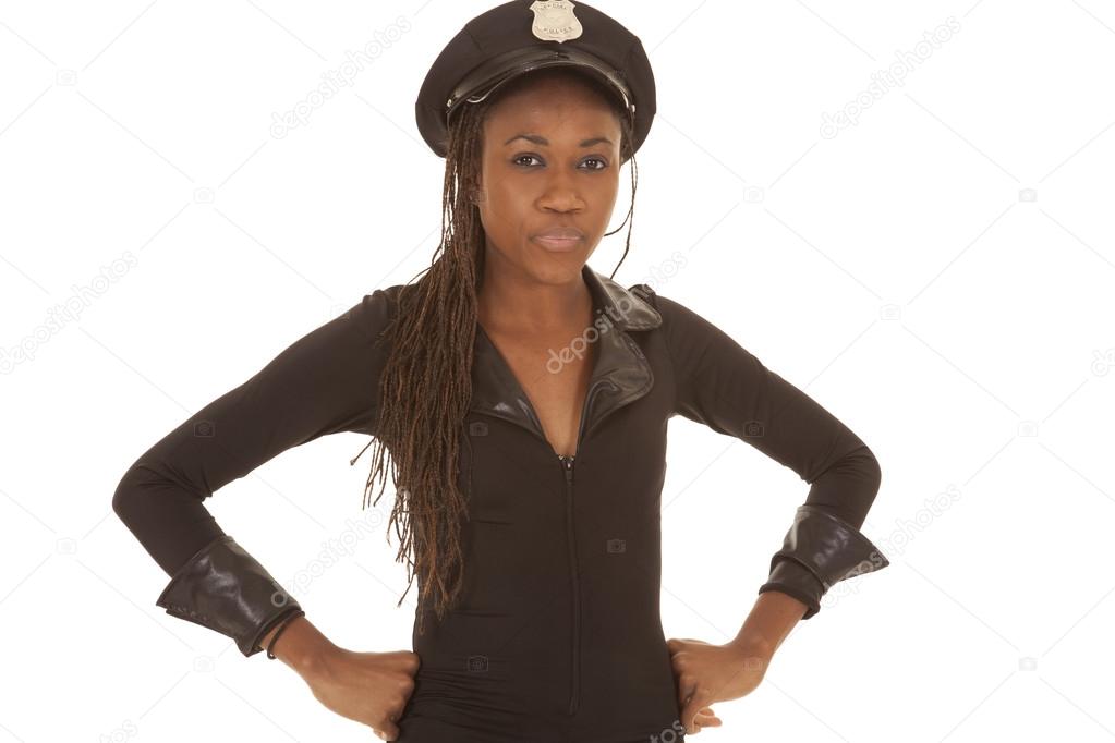 Cop woman with hat smile