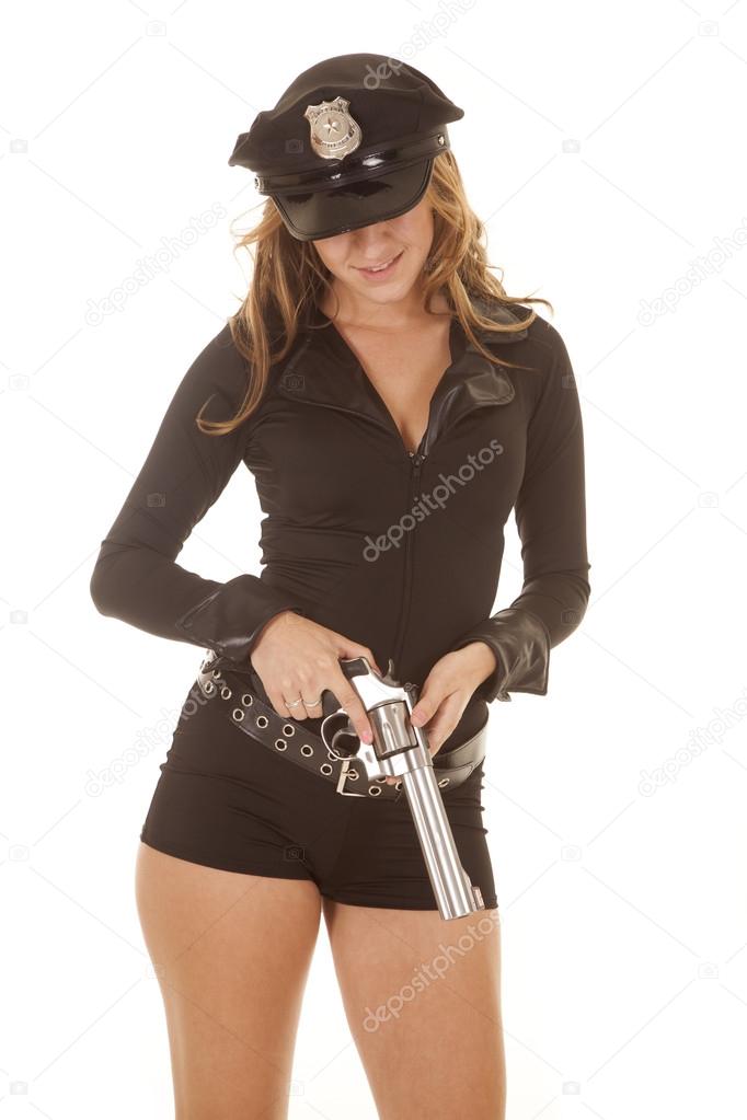 Female cop holding a revolver