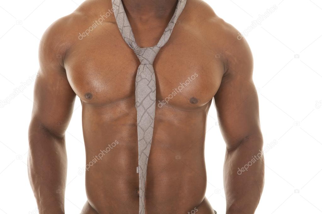 strong man no shirt tie chest