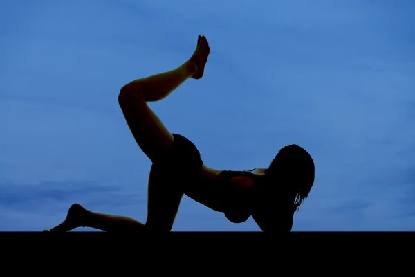 Silhouette fitness leg up one down — Stock Photo, Image