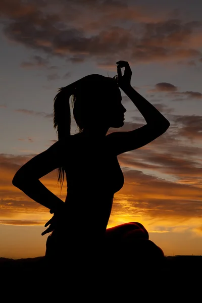 Silhouette fitness sit hand forehead — Stock Photo, Image