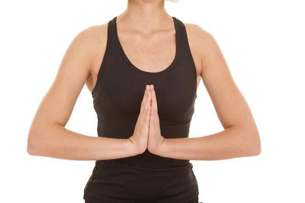 Donna nero fitness vestito meditare corpo — Foto Stock