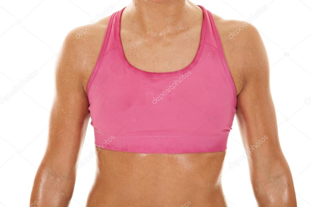 Woman pink sports bra sweat body