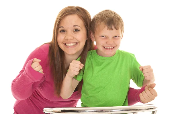 Girl and young boy excited — Stock Photo, Image