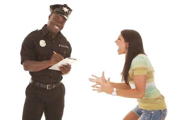 Woman mad at policeman — Stock Photo, Image