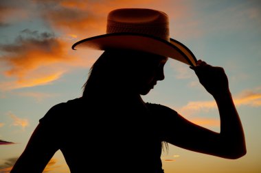 silhouette western woman hat tip close clipart