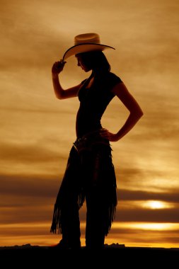silhouette western woman profile tip hat clipart
