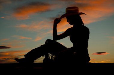 silhouette western woman side sit tip hat clipart