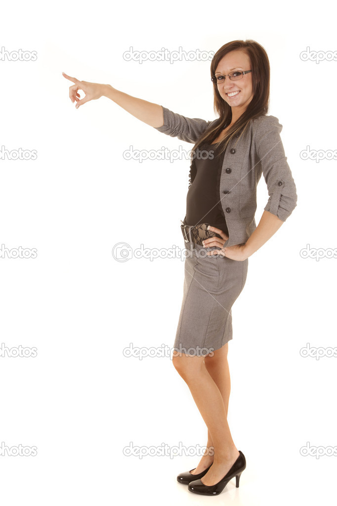 business woman pointing looking smile
