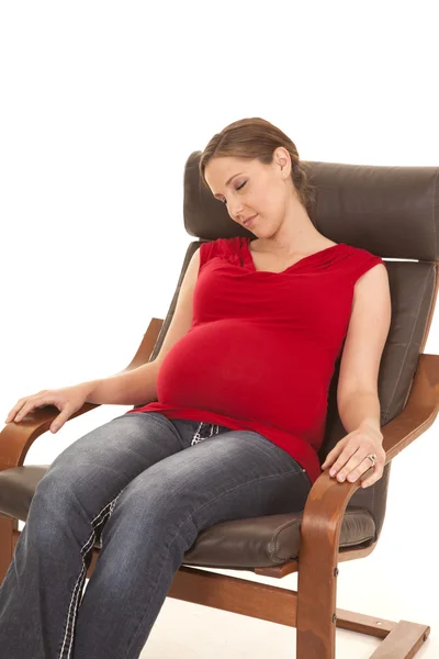 Pregnant red shirt sleep sitting — Stock Photo, Image