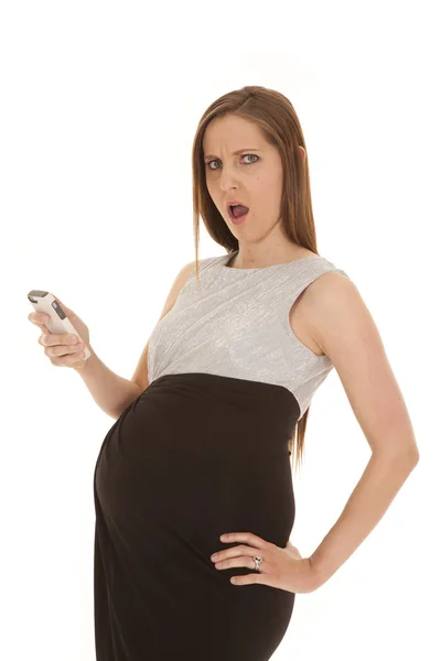 Zwangere vrouw telefoon tekst schok — Stockfoto