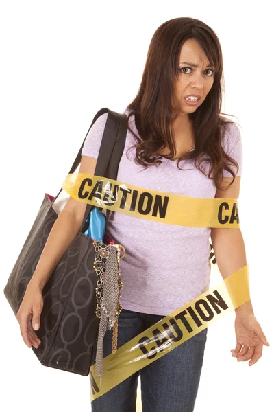 Caution shopper wrapped scared — Stock Photo, Image