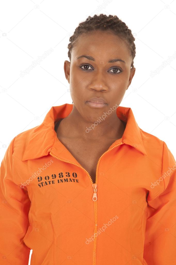 woman prisioner orange close serious