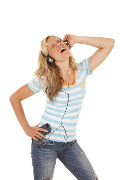 Woman listen to music head back — Stock Photo, Image