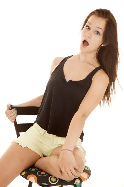 Girl black tank top shock — Stock Photo, Image