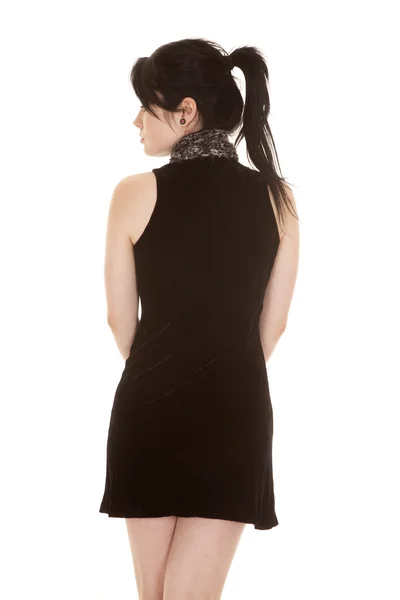 Woman black dress scarf back look side — Stock Photo, Image