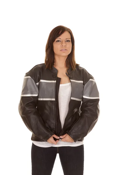 Woman biker jacket — Stock Photo, Image