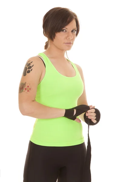 Woman boxer wrap hand — Stock Photo, Image