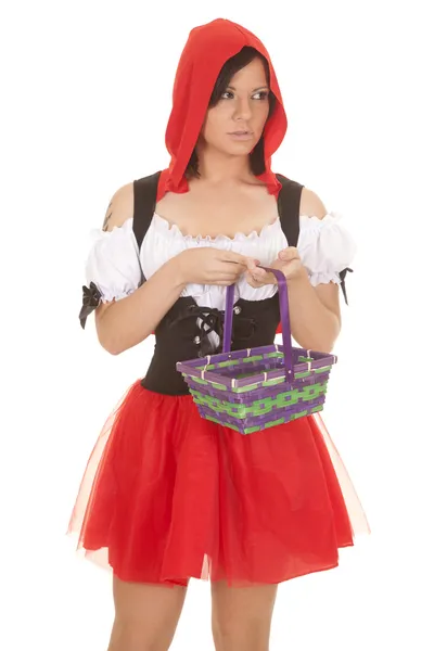 Woman red riding hood basket — Stock Photo, Image