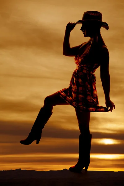 Silhouette cowgirl side step up — Stock Photo, Image