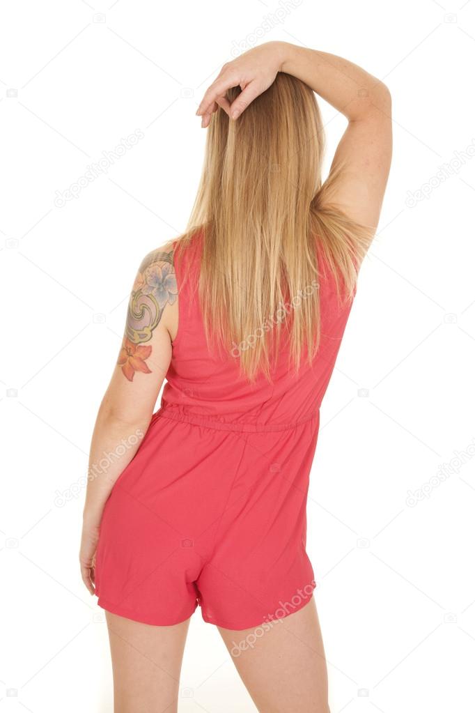 Dos Rose Costume Femme Tatouage Main Sur La Tête