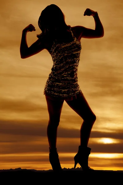 Silhouette woman shiny dress flex — Stock Photo, Image