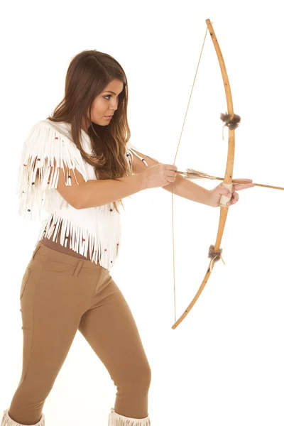 Woman bow and arrow pull — Stock Photo, Image