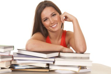 kadın kırmızı top kitaplar gülümseme