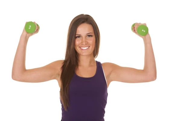 Žena fialové tank fitness flex — Stock fotografie