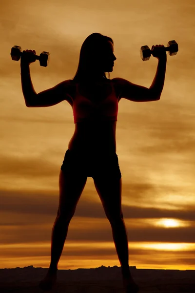 Silhouette woman fitness weights flex — Stock Photo, Image