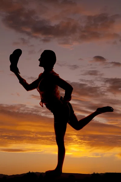 Silhouette woman country hat out leg out — Stock Photo, Image