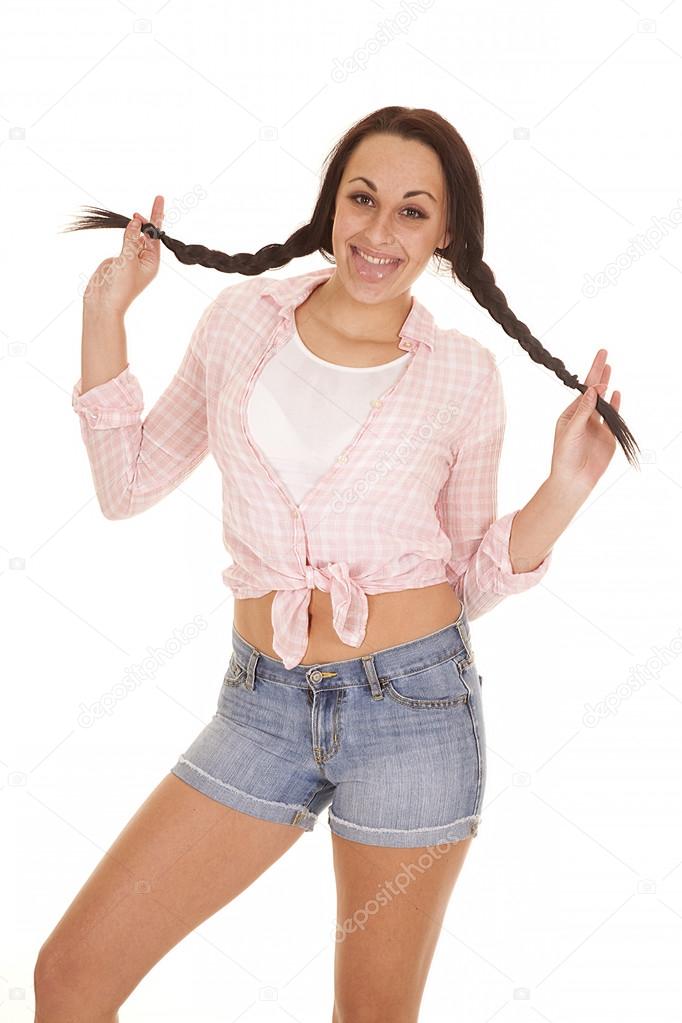 plaid shirt and shorts braids hold