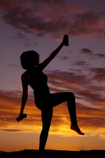 シルエット女性フィットネス クレーン重量 — ストック写真