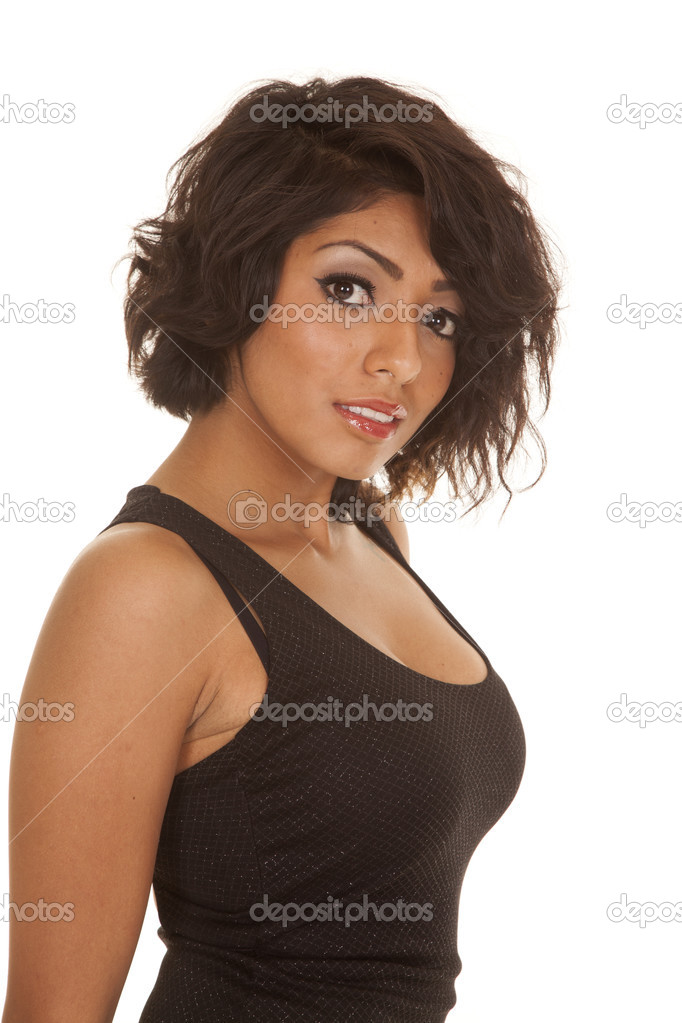 woman black top side view looking