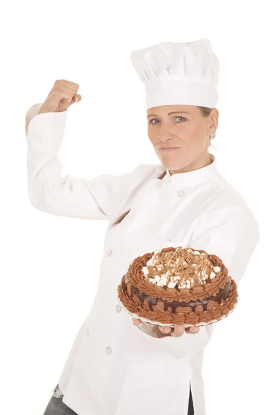 Woman baker cake flex — Stock Photo, Image