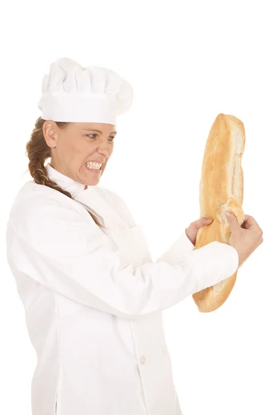 Mulher chef pão lágrima — Fotografia de Stock