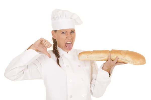 Woman chef bread thumb down — Stock Photo, Image