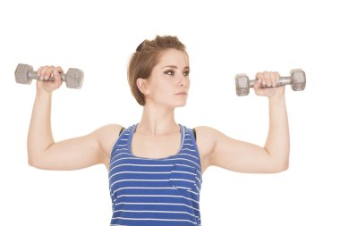 kadın mavi çizgili tank fitness ağırlık flex