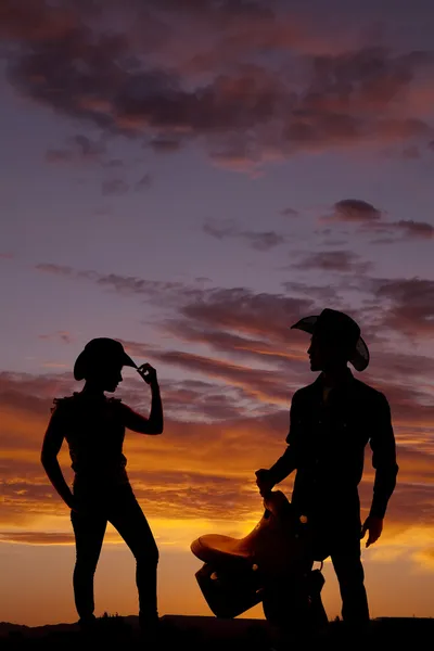 Couple cowboy silhouette facing — Stock Photo, Image