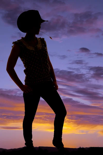 Woman western hat straw mouth silhouette — Stock Photo, Image