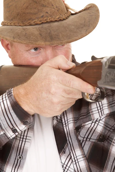 Cowboy chaps gun aim close — Stock Photo, Image