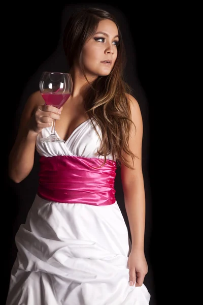 Mulher formal copo de vinho olhar lado — Fotografia de Stock