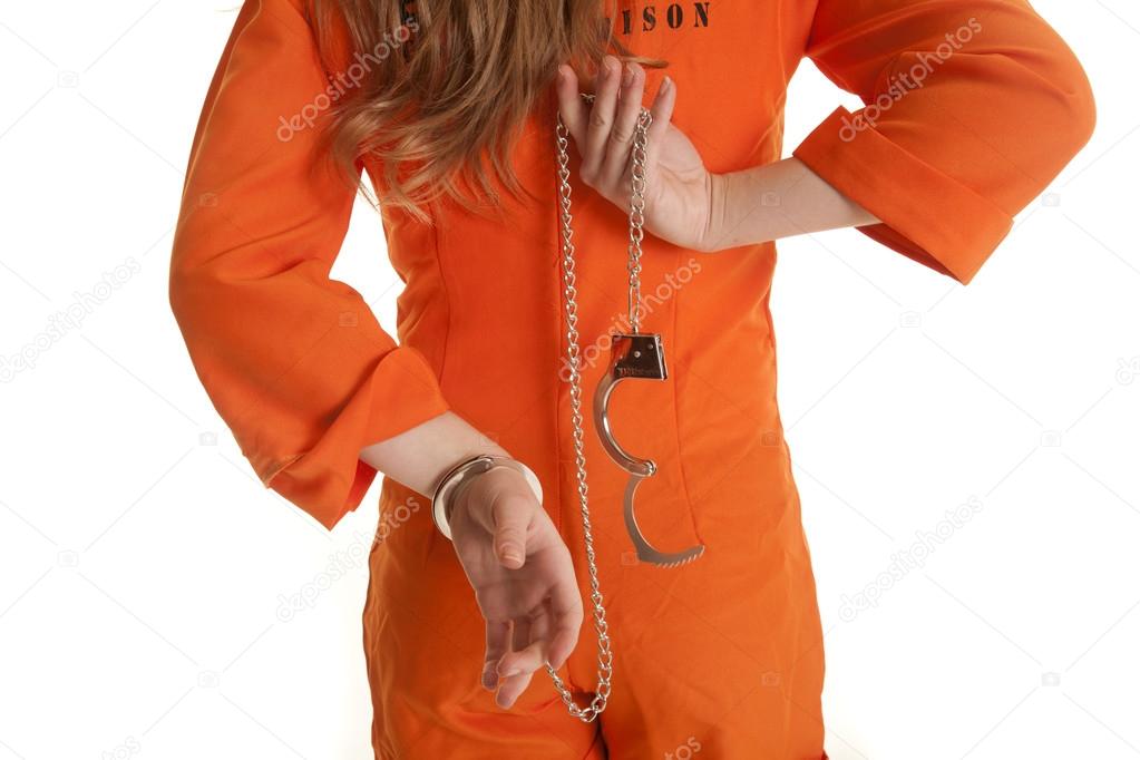 Woman back handcuffs one off