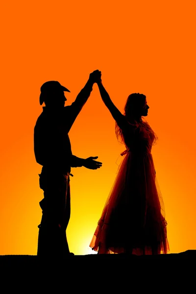 Silhouette Paar Tanz Drehung — Stockfoto