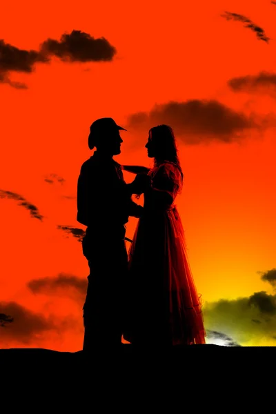 Silhouette coppia danza western — Foto Stock