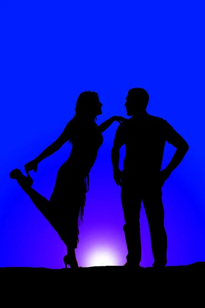 Silhouette couple femme toucher chaussure — Photo