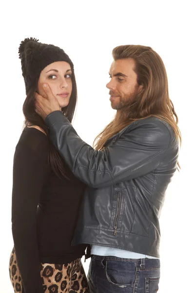 Couple his hand on her face she look away — Stock Photo, Image