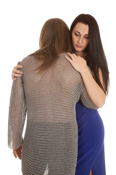 Couple man chain mail woman look down — Stock Photo, Image