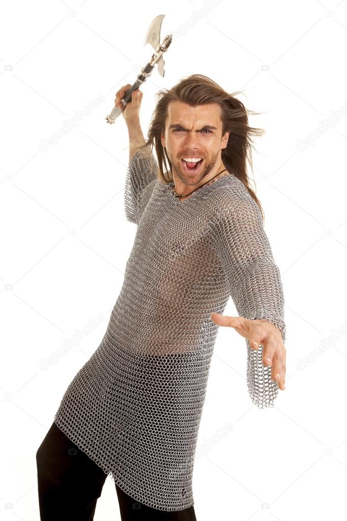 man chain mail axe attack